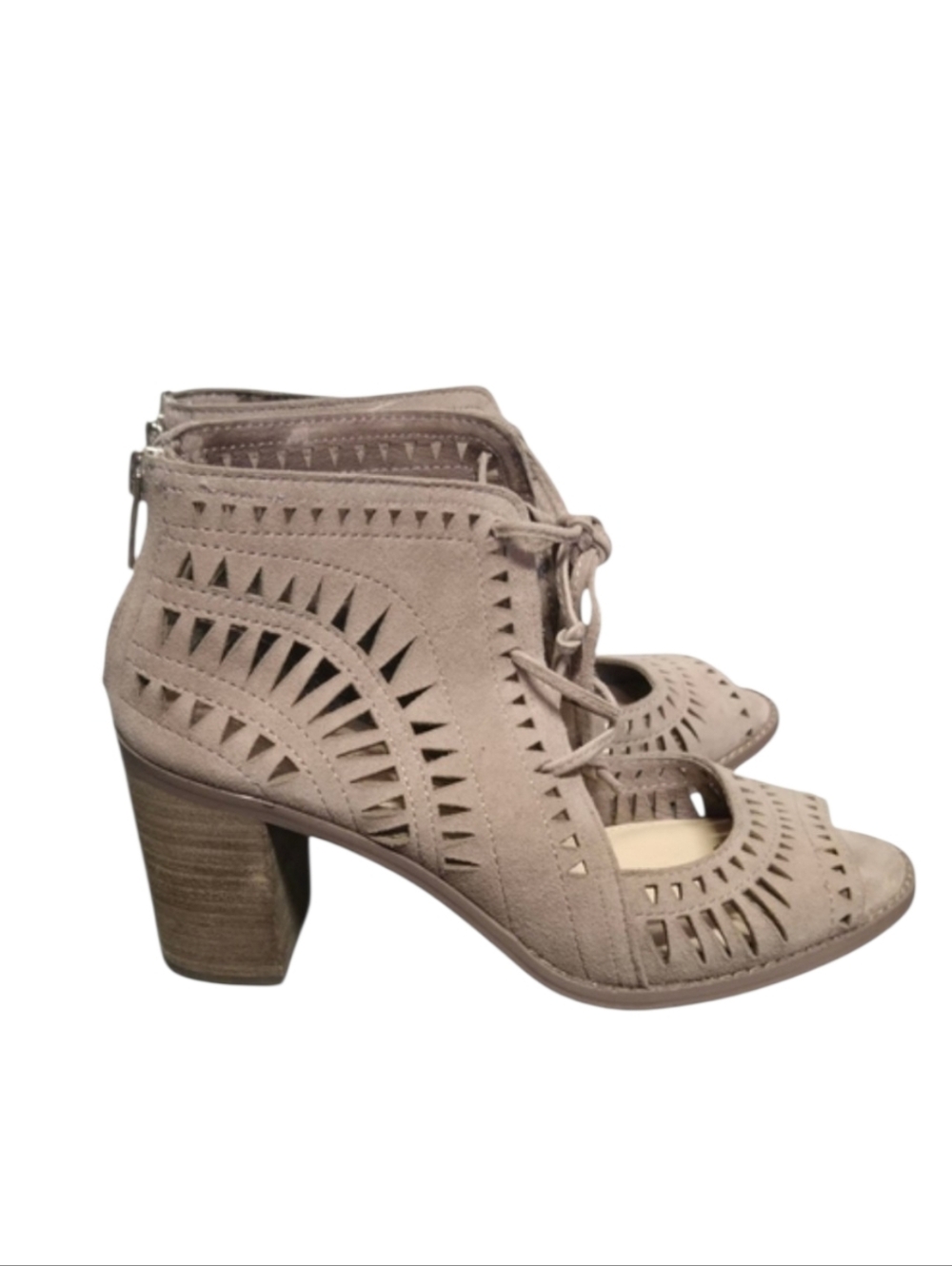 Vince Camuto Tarita Chunky Heel Peep-Toe Sandals Sz 7/Eu 37 True Suede
